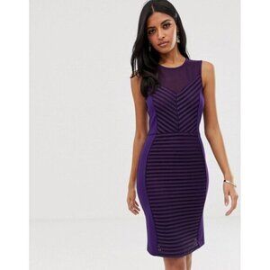French Connection Score Stripe bodycon Dress in Berry Cordial Size 12